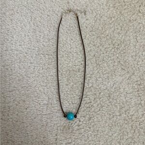 Turquoise Bead Necklace on Brown Cord